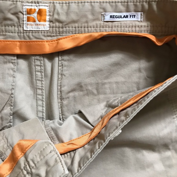 Hugo Boss Orange Khaki Men Tan Cotton Short Sz 34 - Picture 3 of 6